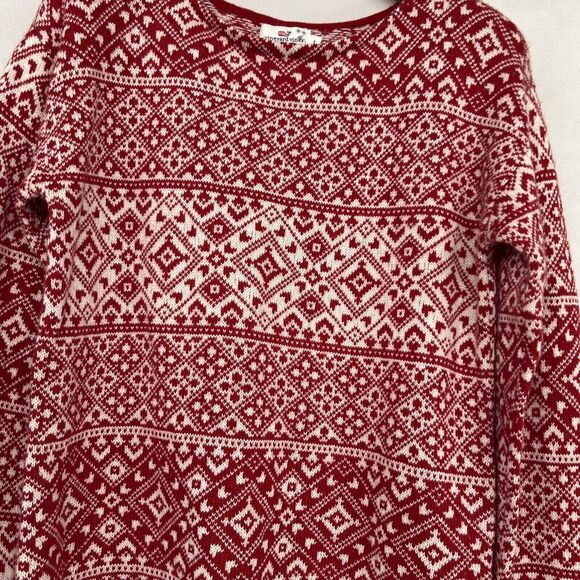 NEW vineyard vines fair isle sweater red Sz Small S 4-6 pullover merino wool - Picture 2 of 4